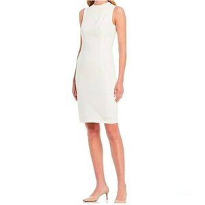 Antonio Melani Size 4 Solid Ivory Off White Pepper Plain Weave Sleeveless Dress